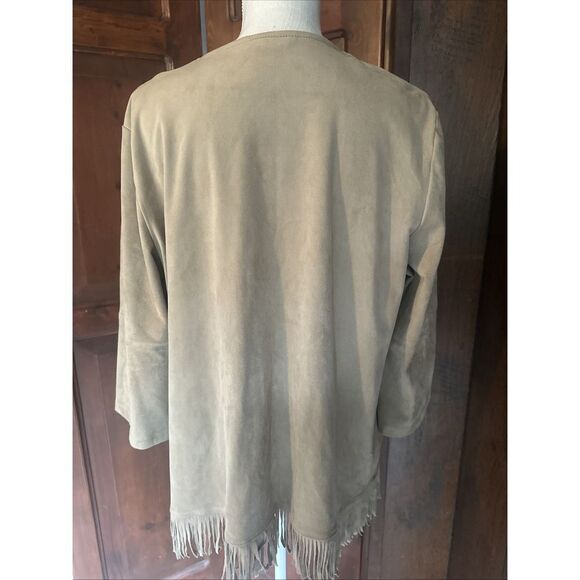 Womens Allison Daley Fringe Studded Open Front Jacket Faux Suede Western Boho 16 - Picture 3 of 4